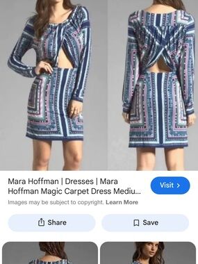 Mara Hoffman Navy Multicolor Geometric Long-Sleeve Tie-Waist Dress